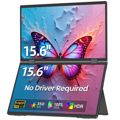 UPERFECT 15.6" Stacked Foldable Dual Monitor FHD 100% SRGB Laptop Screen Extender IPS HDR Travel Portable Monitor for Laptop PC Windows Mac OS Built-in Kickstand