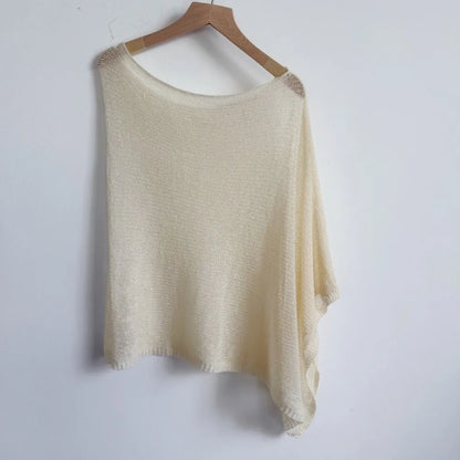 Casual Drop Shoulder Crochet Poncho Sweater Sheer Multi-wear Halter Shawl Irregular Knitted Cover-ups Vacation Outfits