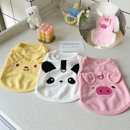 1pc Waffle Knit Pet Vest Cute Puppy Coat Shirts With Leash Ring Adjustable Breathable Dog And Cat Shirt For Spring/summer