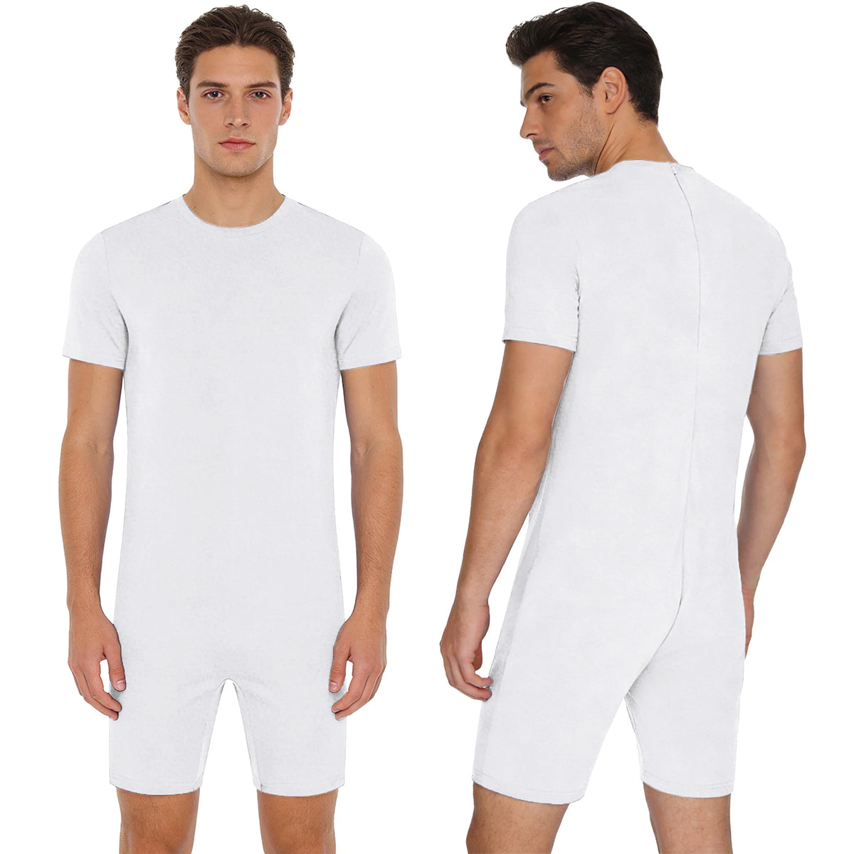 Adults Unisex Anti-Strip Adaptive Jumpsuit Short Sleeve Back Zipper Rompers Nightwear for Elderly Special Needs Patients