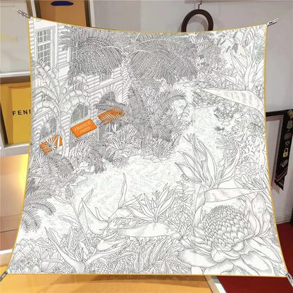 【2025 New】90x90 Twill Silk Square Scarf for Women - French Retro Niche Bustier Shawl Scarf - Stylish Fashion Wrap Accessory