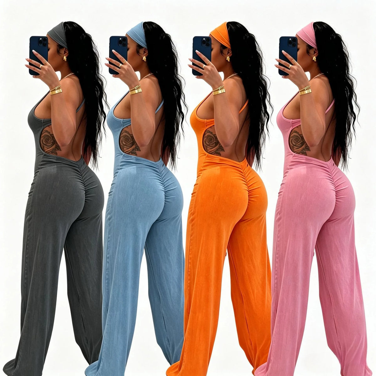 FAGADOER Fashion Solid Color Off Shoulder Halter Jumpsuits Sexy Back Hollow Out Ruched Rompers Casual Sports Fitness Playsuits