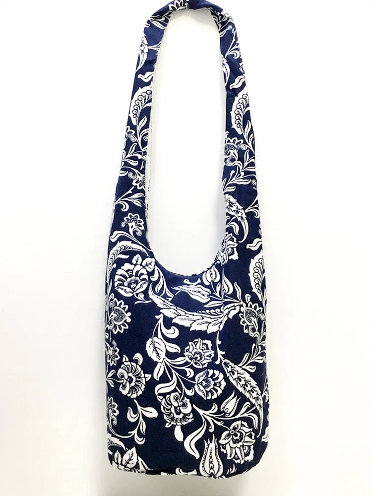 Bohemian Boho Crossbody Bag Women's Bucket Shoulder Bags Ladies Ethnic Canvas Casual Shopping Travel Messenger Bag Hippie Tote