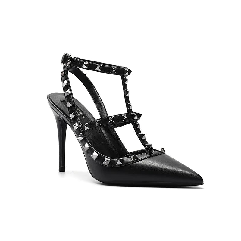 Women's Gladiator sandals Summer 2026 Luxury With Ankle Strap Pointed Toe Fashion Rivet High Heels Party Ladies Shoes Women 10cm