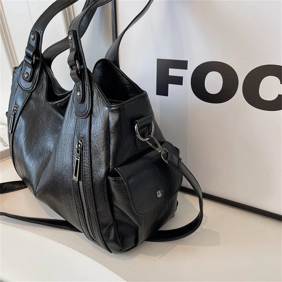 New Large Capacity Soft Leather Women's Handbag Fashion Trend Designer Women Shoulder Bag Simple Retro Female Travel Bags Sac
