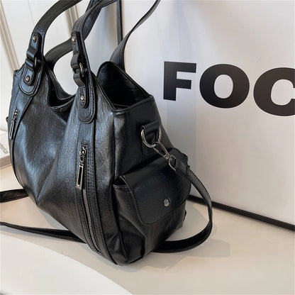 New Large Capacity Soft Leather Women's Handbag Fashion Trend Designer Women Shoulder Bag Simple Retro Female Travel Bags Sac