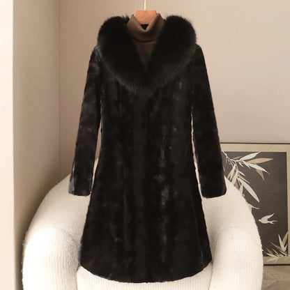 2026 Hot Selling Winter New Style Real Fox Fur Collar High-end Mink Coat Women's Long Real Mink Fur Coat
