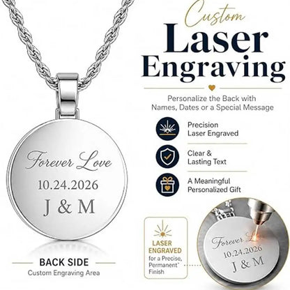FLEXKING VVS1 Moissanite Circle Chain Pendant Custom Personalizde Photo Pendant Necklace Memory Gift