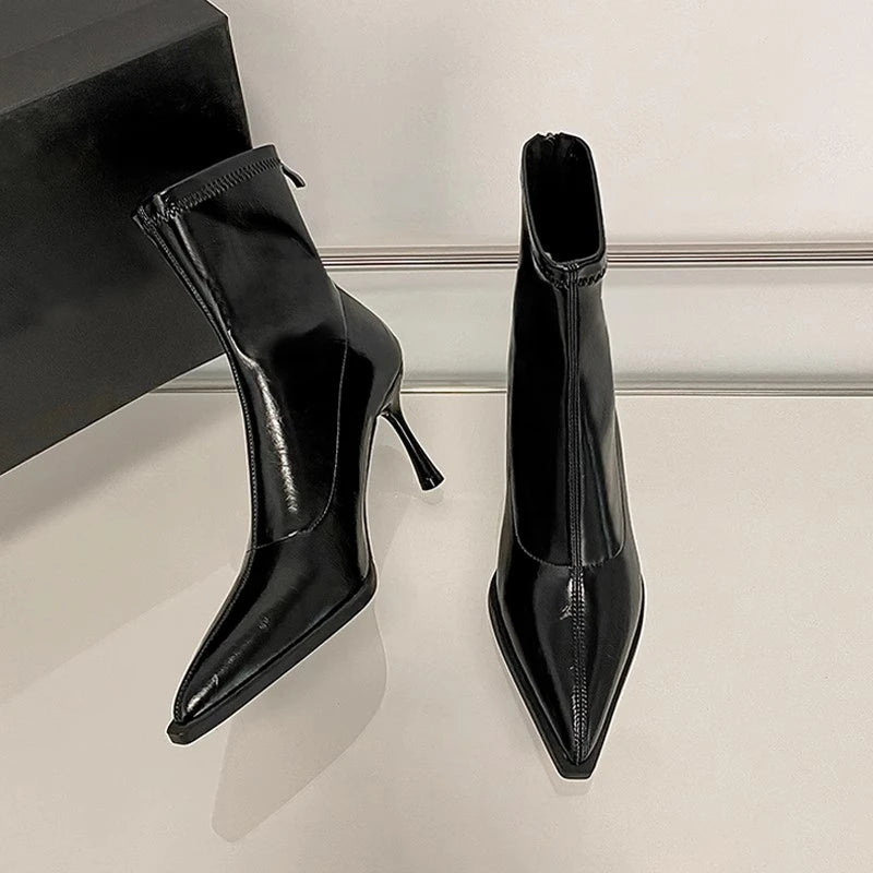2025 New Women's Ankle Boots Sexy Pointed Toe Woman Short Boots Fashion Causal Ladies Thin High Heel Boots Solid Color Stiletto