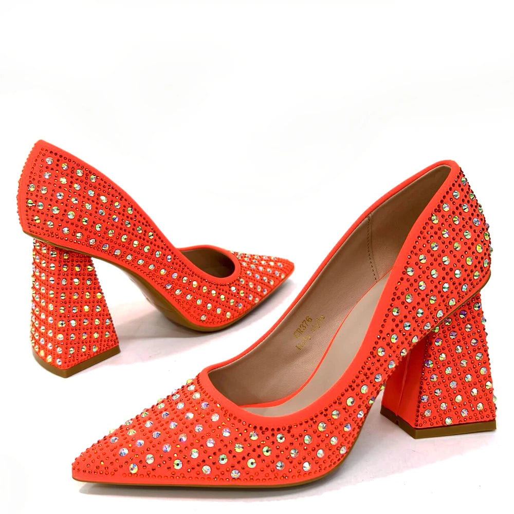 Venus Chan-Nigerian Heel Party for Women Yellow Shoes and Bag Set Rhinestone Handbag Italian Design Wedding INS 2024
