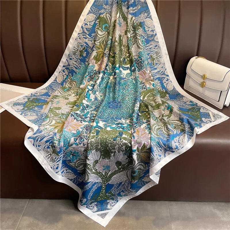 Brand Twill Silk Scarf Women Luxury Shawl Wrap 90cm Square Headband Print Neck Tie Female Hijab Satin Echarpe 2025 Bandana