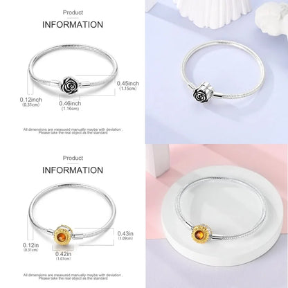Silver 925 Bracelet Original Bracelets Colorful Zircon Heart Flower Cat Snake Chain For DIY Charms 17-20CM Luxury Jewelry Gifts