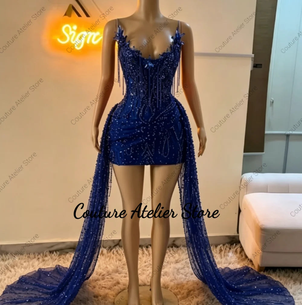 Black Crystal Beaded Homecoming Prom Dress Mermaid Mini Cocktail Valentine's Day Birthday Dress Luxury 2026 Blackgirl Customized