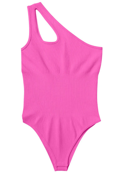 Women's Yoga Bodysuit Solid Color Sleeveless Sexy Fitness Workout Breathable One Shoulder Sport Yoga Tight Bodysuit