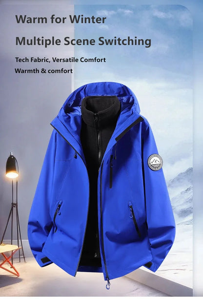CHRLCK Men Women Hiking 3IN1 Jackets Waterproof Fleece Windproof Windbreaker Camping Climbing Trekking Outdoor Jacket Autumn