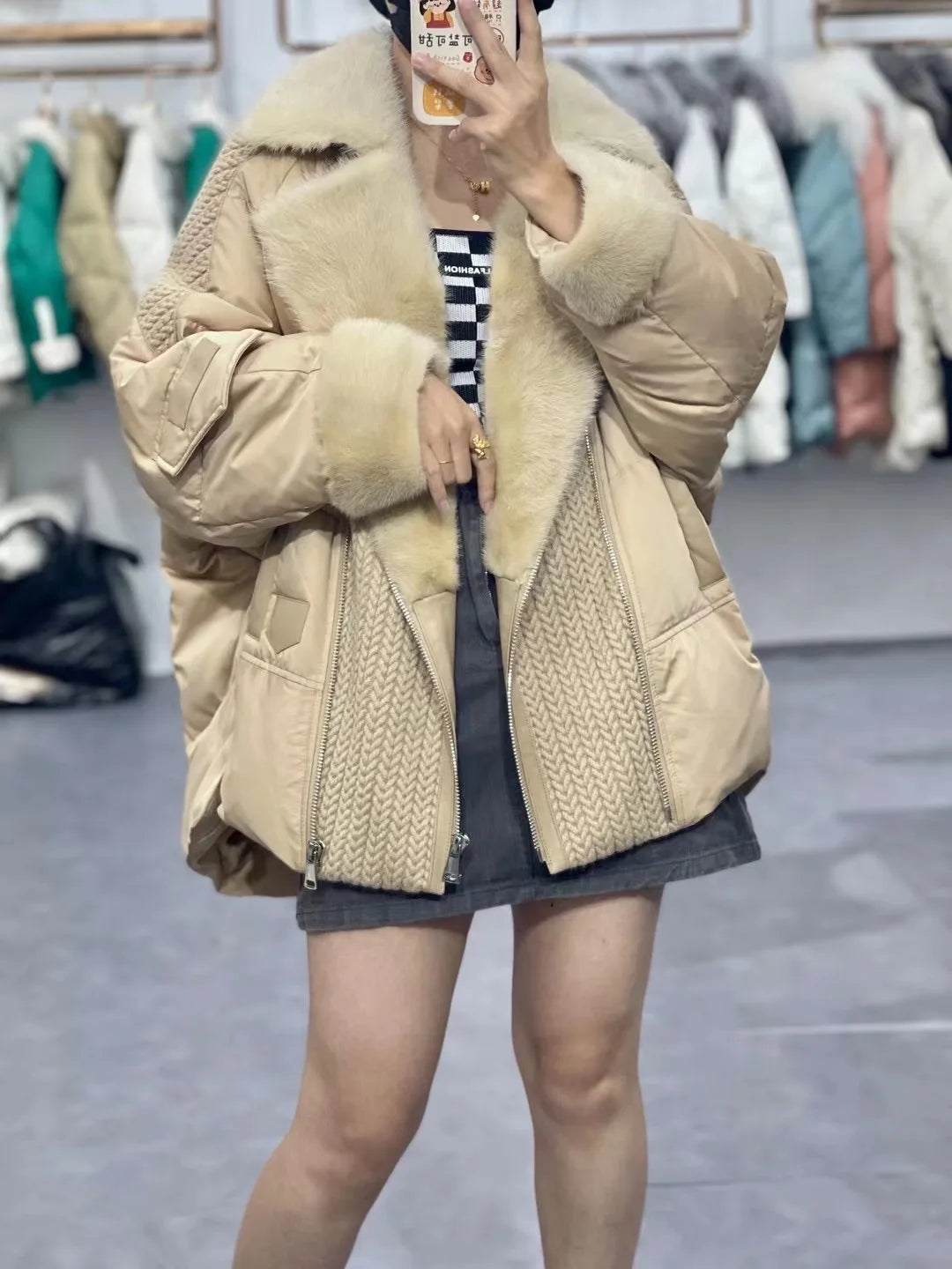 OFTBUY 2023 Real Fur Coat Winter Jacket Women Natural Mink Fur Thick Warm Goose Down Coat Loose Outerwear Streetwear New Fashion