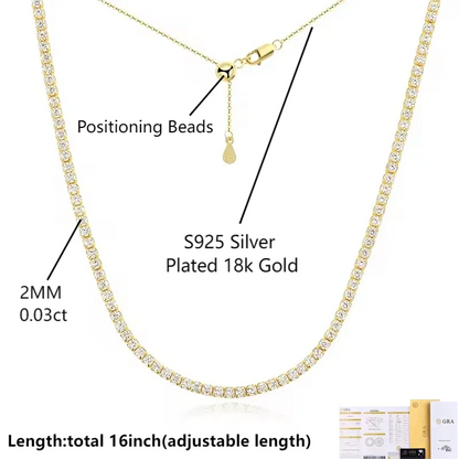 COSYA 2mm Moissanite Tennis Necklace for Women 100% S925 Silver 18K Rose Gold Plated Sparkling Choker Chain Fine Party Jewelry