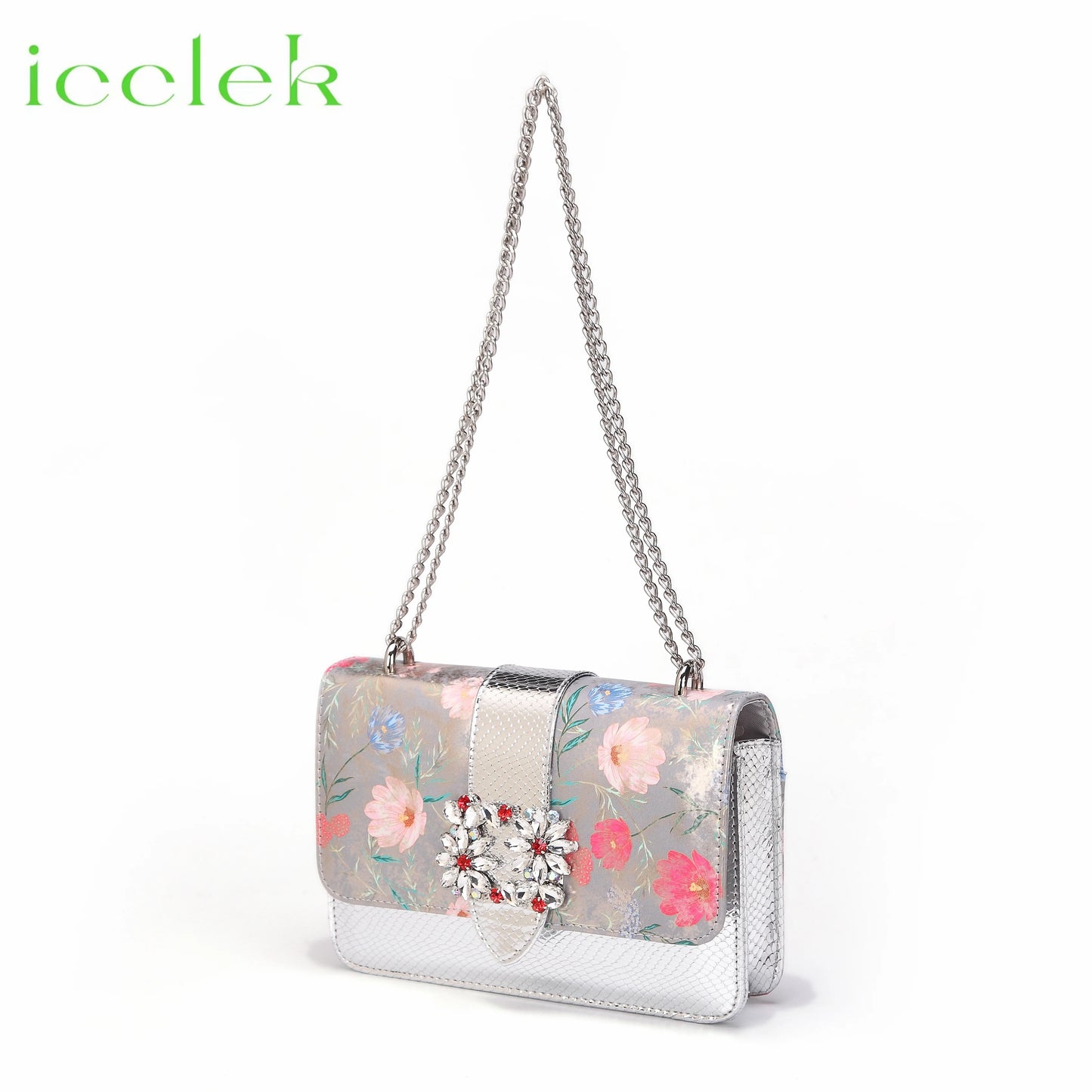 Newest Green Color Print Design High Heels Decorated with Water Rhinestone Party Women's Shoes and Bags Set