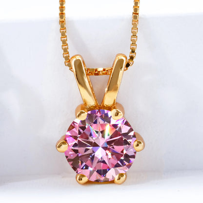 Pink Color Moissanite Pendant Necklace 1 Carat 6.5mm Real Gra Lab Diamond Pendant Necklace 925 Sterling Silver Luxury Jewelry