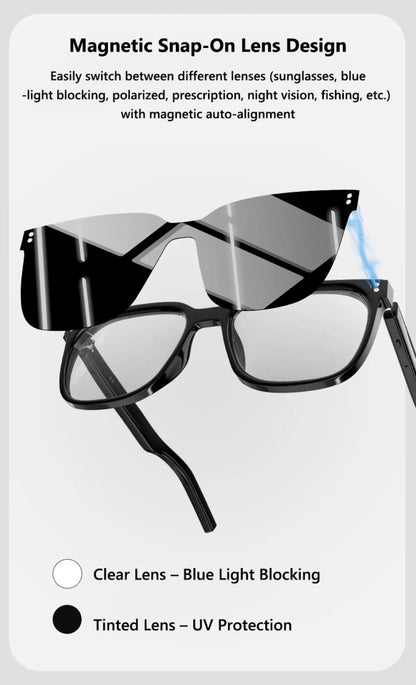 Magnetic Interchangeable Lenses Smart Audio Glasses Built-in Speakers Clear Phone Call Bluetooth Glasses Small but Powerful