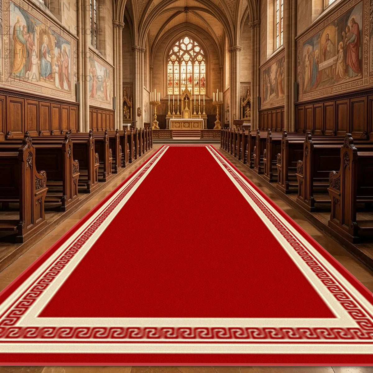 Red Luxury European Style Long Corridor Carpet Decoration Church Wedding Non-slip Soft Runner Rug Easy Clean Lint-free Floor Mat