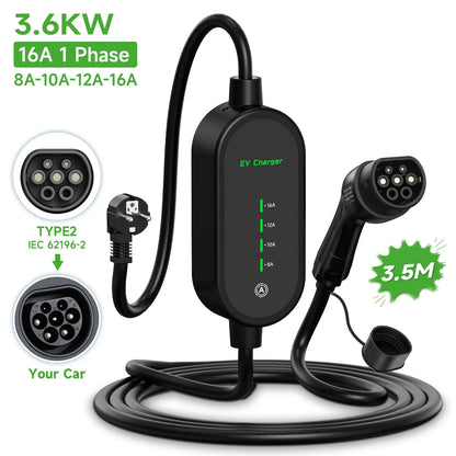 AFEEV 3.5KW EV Charger  Type 2 Portable Charger GB/T 16A 1Phase Type 1 3.5m Wallbox Charging Station for Electric Car Charger