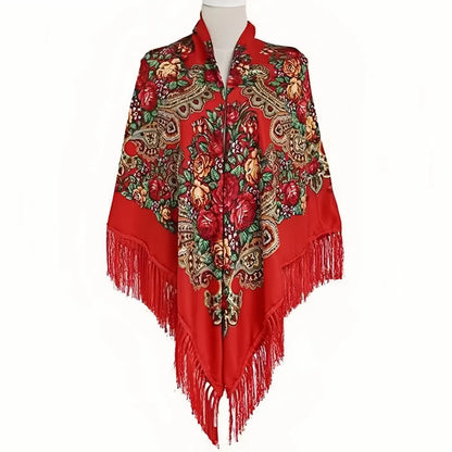 160*160cm Russian Square Scarf for Woman Warm Tassel Shawls Floral Print Handkerchie Wraps Babushka Bandana Beach Travel Blanket
