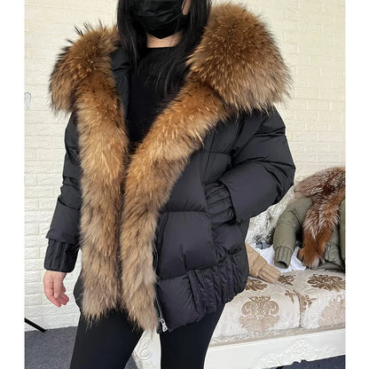 MMK 2023 Winter Women Warm White Duck Down Jacket Natural Real Fox Fur Collar Hood Puffer Coat Thick Luxury Outerwear