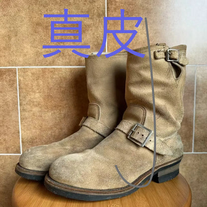 Fashion Men's Genuine Leather Motorcycle Boots Handmade Mid-Calf Metal Buckle Strap Work Shoes Engineer Boots Knight Boots