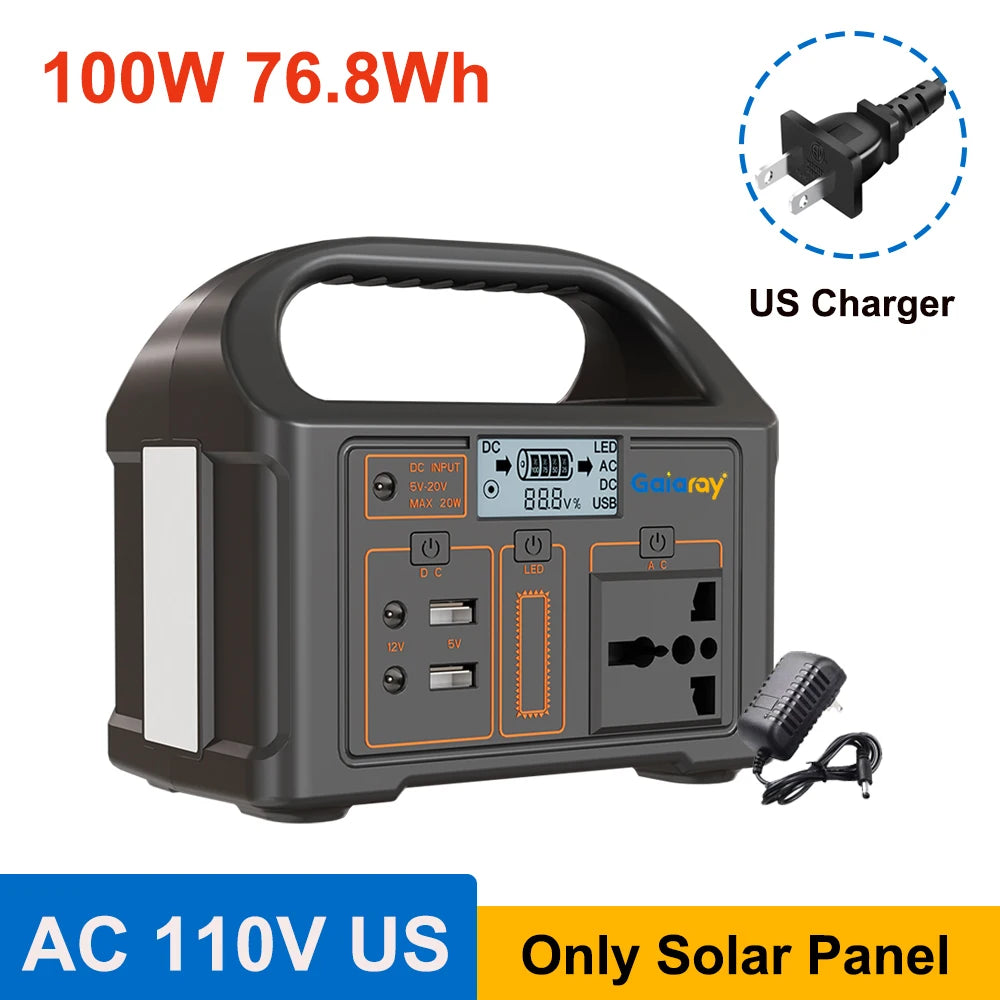 Gaiaray 100W Portable Power Station AC 220V 110V Solar Generator Outdoor Emergency Power Bank 76.8Wh LiFePO4 Battery For Camping