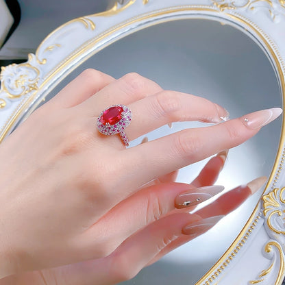 Wong Rain Luxury 925 Sterling Silver Oval Cut 8*12 MM Ruby High Carbon Diamond Gems Ring for Women Fine Jewelry Anniversary Gift