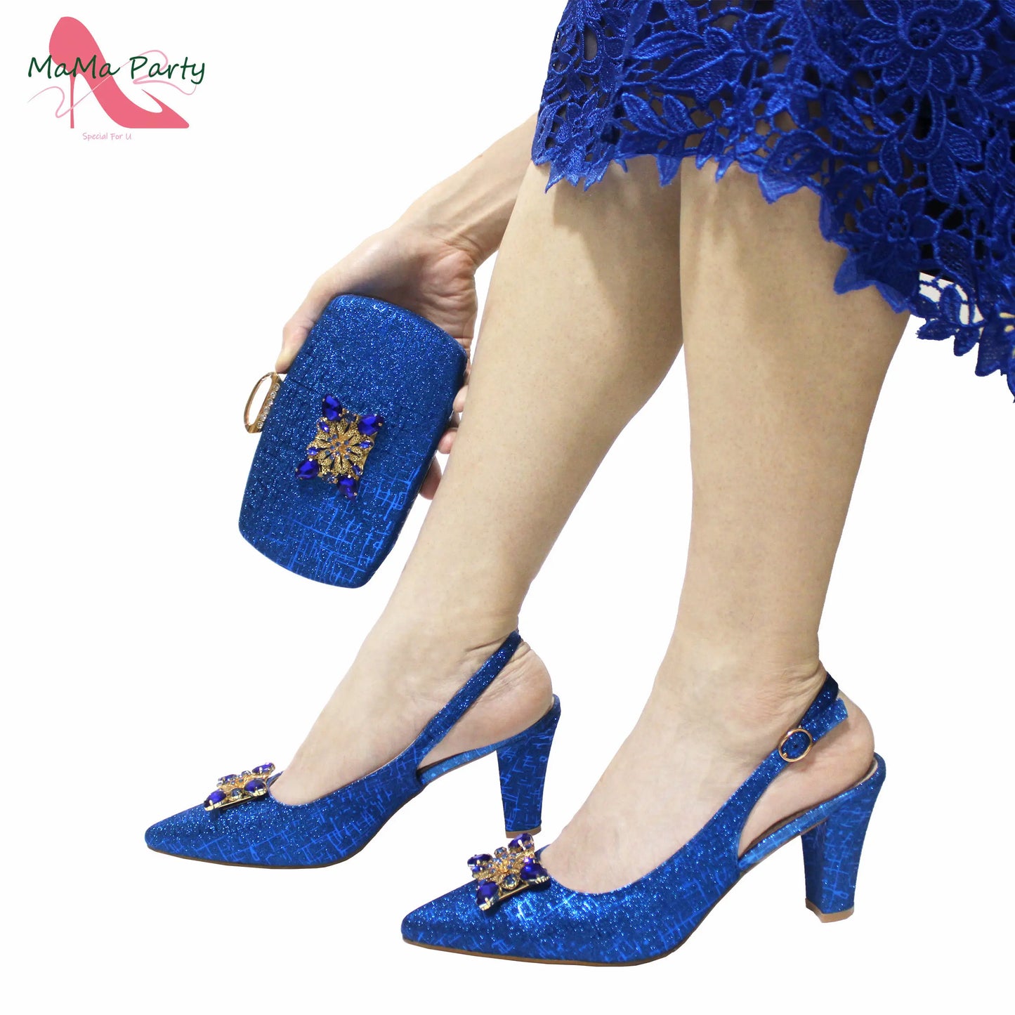 The US for Duty Free  Specials Design Nigerian Women Shoes Matching Bag Set in Royal Blue Color Italian Ladies Pumps for  Party