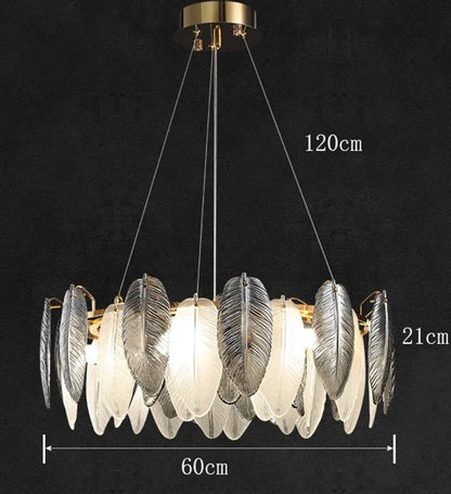 Luxury Villa Led Chandelier Feather Glass Gold Metal for Living Dining Table Room Bedroom Pendant Lights Home Decor Lustre Lamp
