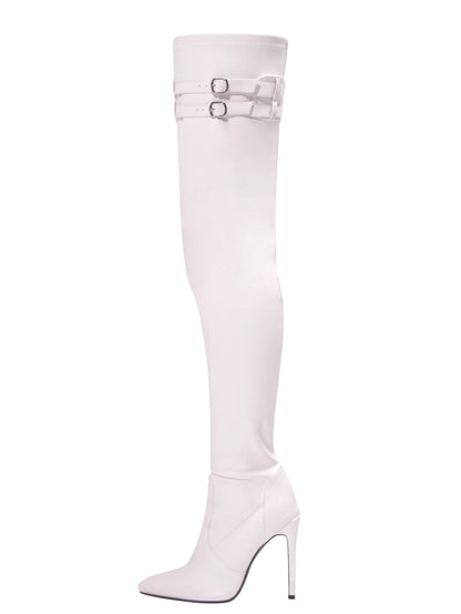 Long Boots for Women White Sexy Over Knee Boots Pointed Toe High Heels Autumn Winter Ladies Shoes Side Zipper Thigh High Boots