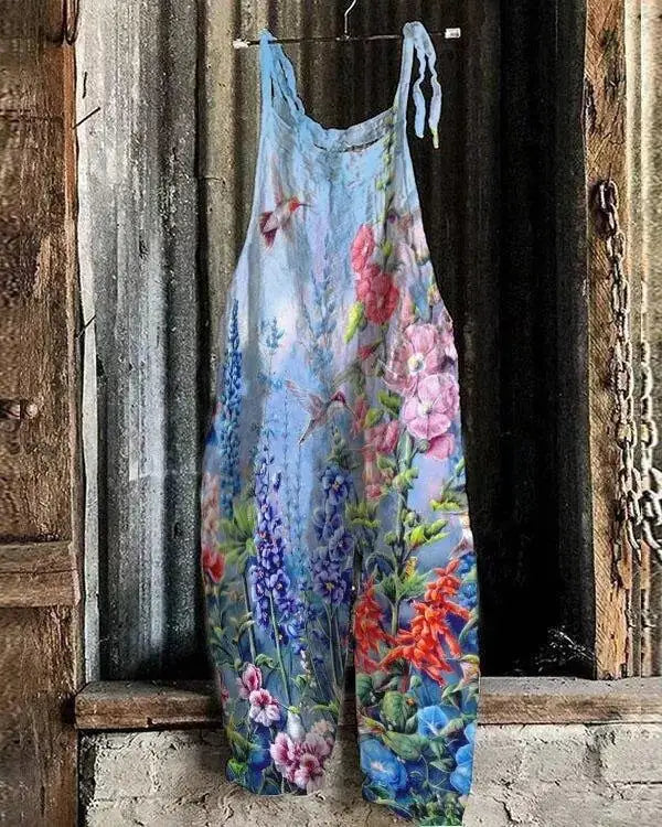 Vintage Style Jumpsuit Women Casual Floral Rompers Loose Boho Casual Jumpsuits Sleeveless Print Strappy Jumpsuit 2024 New