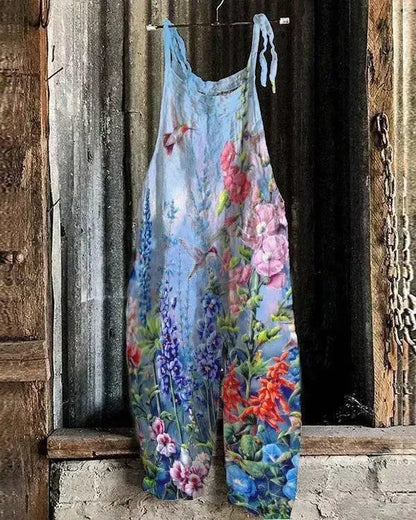 Vintage Style Jumpsuit Women Casual Floral Rompers Loose Boho Casual Jumpsuits Sleeveless Print Strappy Jumpsuit 2024 New