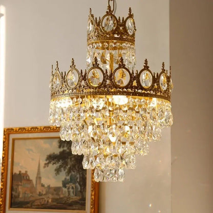 Modern Luxury Chandelier LED Crystal Vintage French Pendant Lamps for Living Dining Table Room Golden Crown Lighting Home Deocr