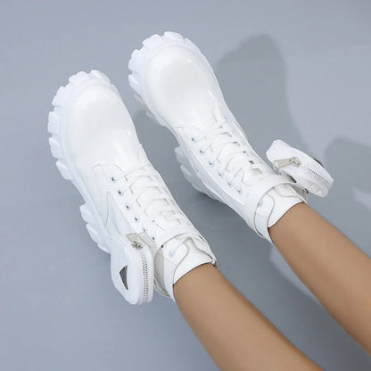 Platform New Women Boots Motorcycle Shoes Woman Leather Minimalist Classic Punk Female Goth Shoes Casual Boots Women Mary Jane