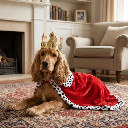 Adjustable Dog King Cloak Velvet Trimmed Cozy Plush Dog King Cape With Crown Breathable Pet Costume For Small Medium Large Dogs