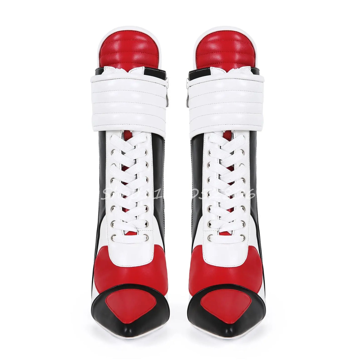 2026 Knee High Woman Boots Sexy Pointed Toe Lace-up Ladies Long Boots Thin Heel Patchwork Leather Motorcycle Boots 44