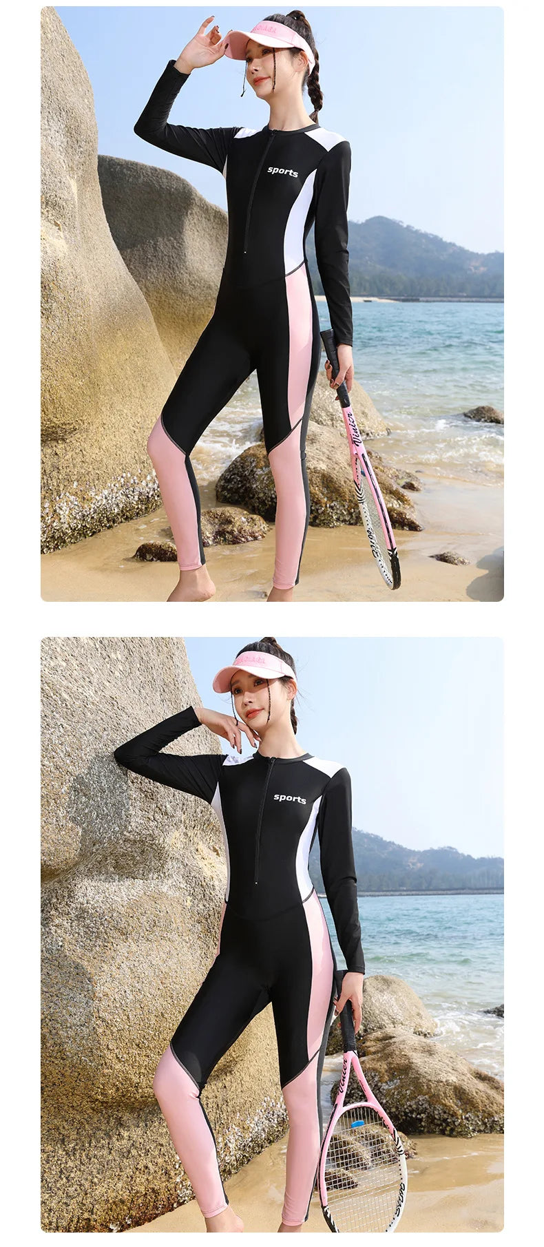 Women One Piece Long Sleeve WaterProof Outdoor Sports Beach Push Up SwimWear Female Full Body Quick-Dry Bathing Rash Guard