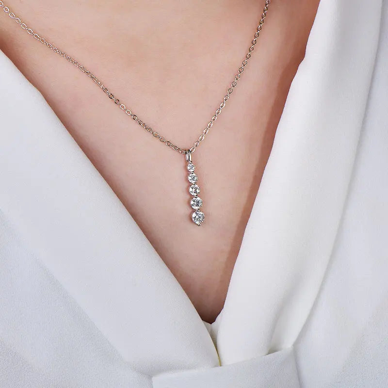 Rrjzz 5-Stone Moissanite Pendant Necklace D Color VVS1 Round Lab Diamond 14k Gold Silver Plated Necklace Jewelry Gifts with GRA