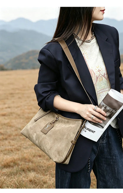 Winter Women's Natural Suede Leather Classic Underarm Bag Female Soft Cowhide Durable Handbags Ladies Luxury Designer Bags
