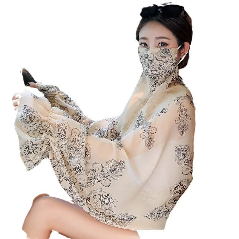 Cycling Sun Protection Shawl Driving Ice Silk Neck Face Cover Scarf Cooling Outdoor Cover Up Breathable Long Flared Sleeve Cape