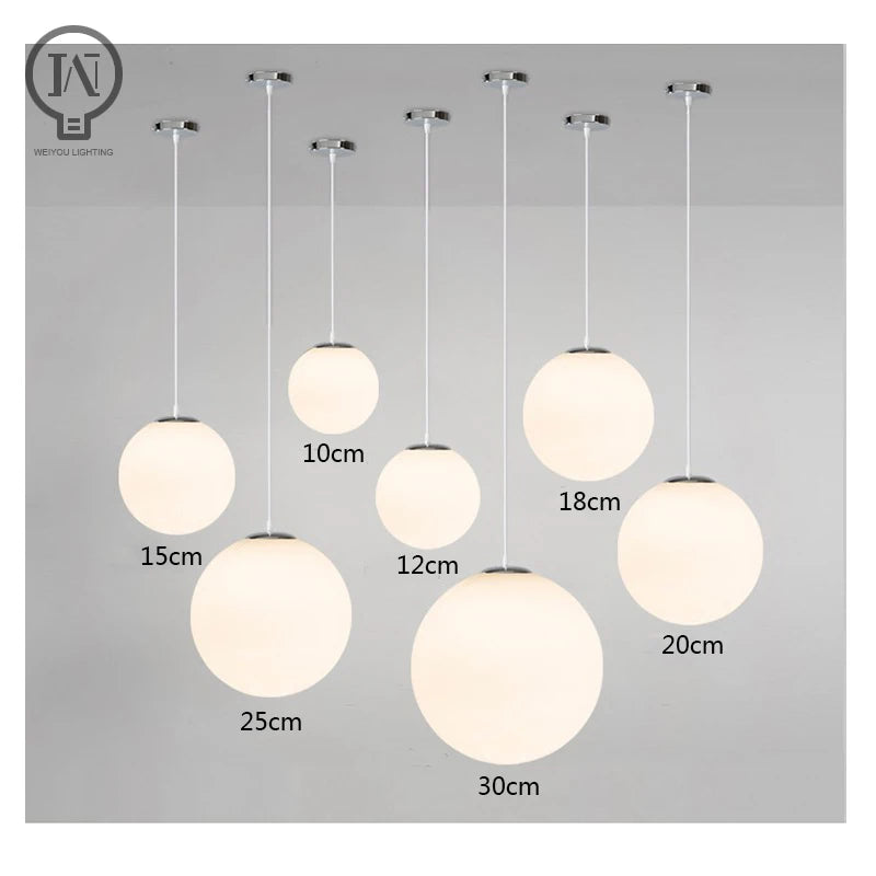Gold/Black/silv Glass Ball Pendant Lights White Globe Hanging Lamps Bar Restaurant Deco Luminaire Bedroom Light E27 Pendant Lamp