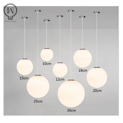 Gold/Black/silv Glass Ball Pendant Lights White Globe Hanging Lamps Bar Restaurant Deco Luminaire Bedroom Light E27 Pendant Lamp