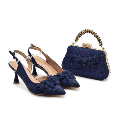 Original Italian Shoes and Bag Set for Women Full Rhinestone Chic and Elegant Woman Shoes and Bag for Party Wedding Pumps