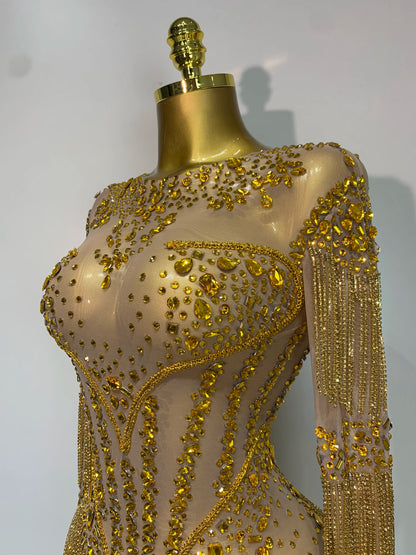 Women Sexy Mesh See Through Performance Dance Nightclub Rompers Singer Stage Outfit Sparkly Rhinestone Bodysuit Birthday Wear