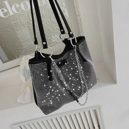 Yogodlns Luxury Rhinestone Bucket Bag For Women Fashion Brands Shouldr Bag Trendy Underarm Bag Shopping Handbag Purse Bolsa