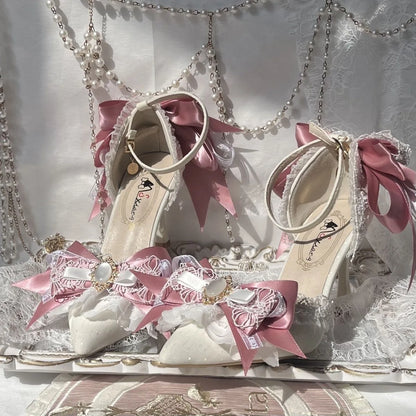 Pink Heeled Sandals Lolita Heels Shoe and Bag Set Luxury Woman High Heels Party Shoes Woman Bow Weddings Bridal Shoes Y2K Heels